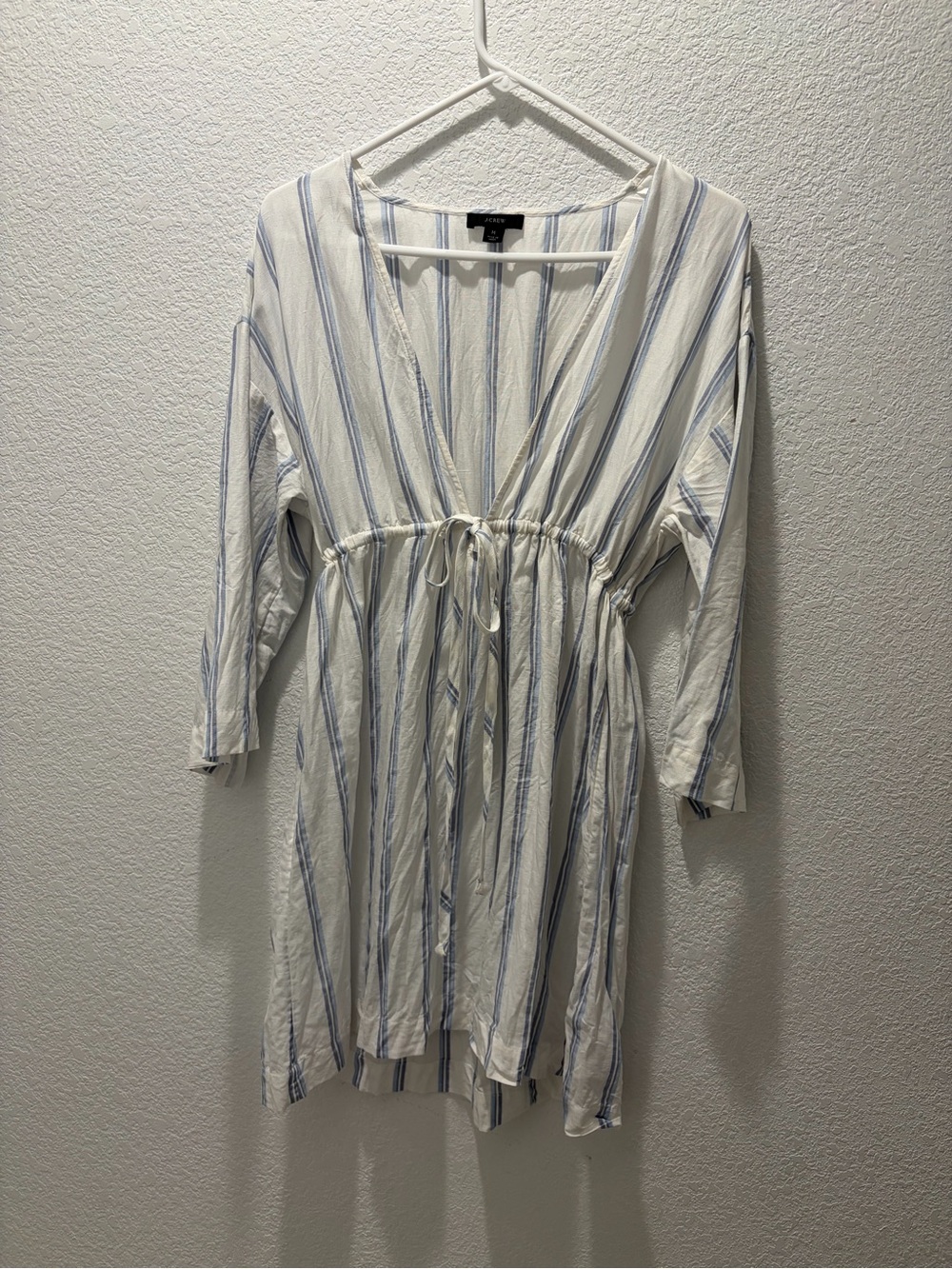 J. Crew White and Light Blue Striped Midi Dress